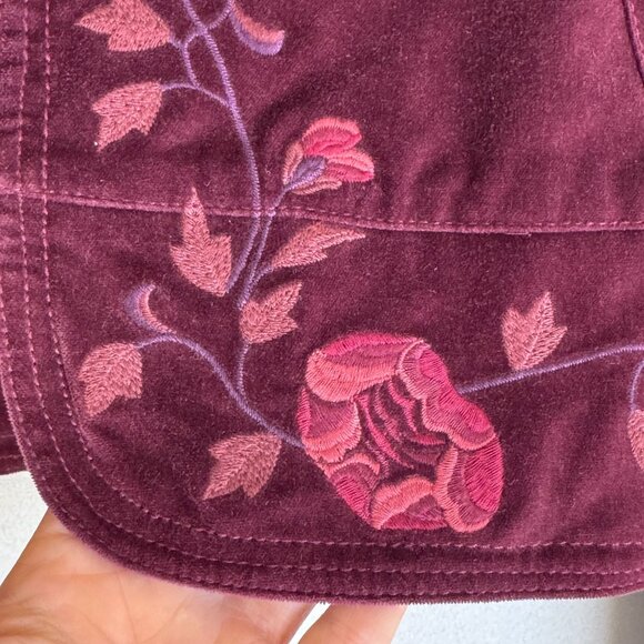 Lucky Brand Live In Love Burgundy Velvet Floral Embroidered Open Front Blazer - Picture 5 of 16